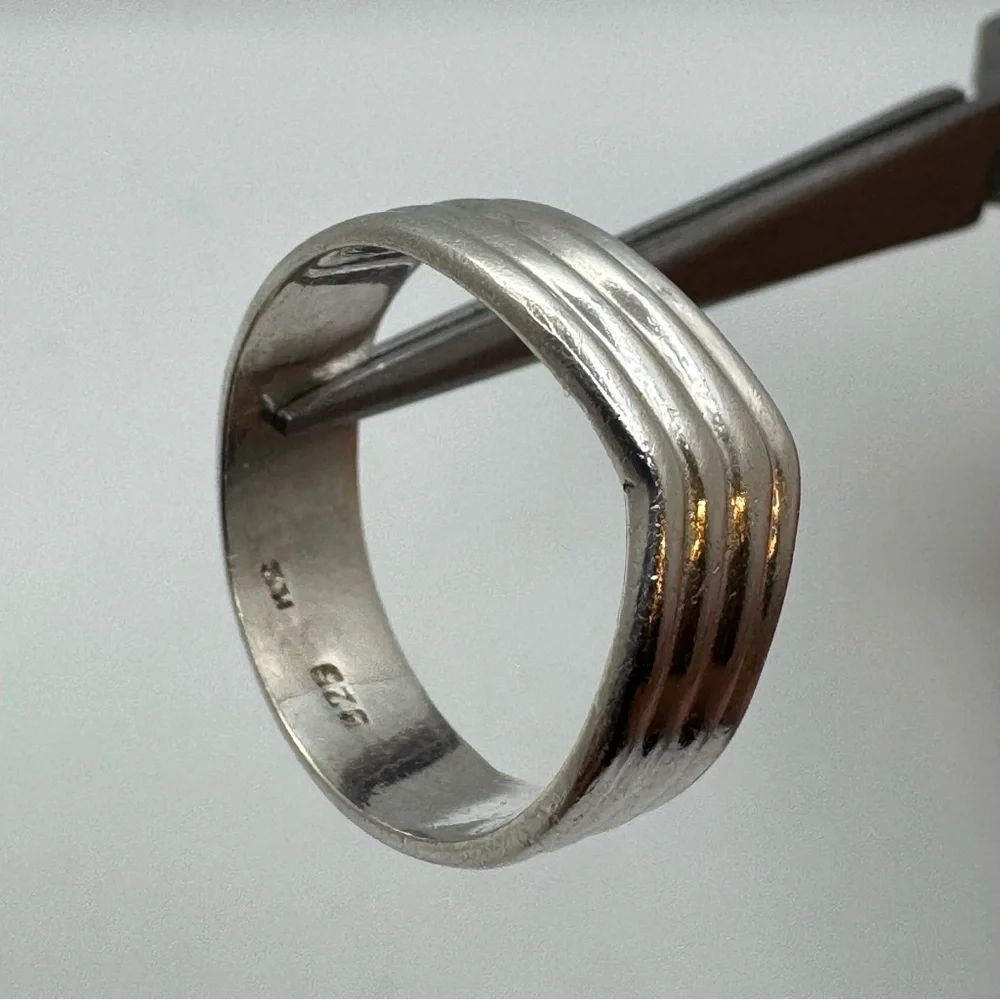 Sterling Silver Wide Band Ring Size 7.5 Modern Layered Design